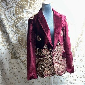 Embroidered Velvet Jacket - Burgundy